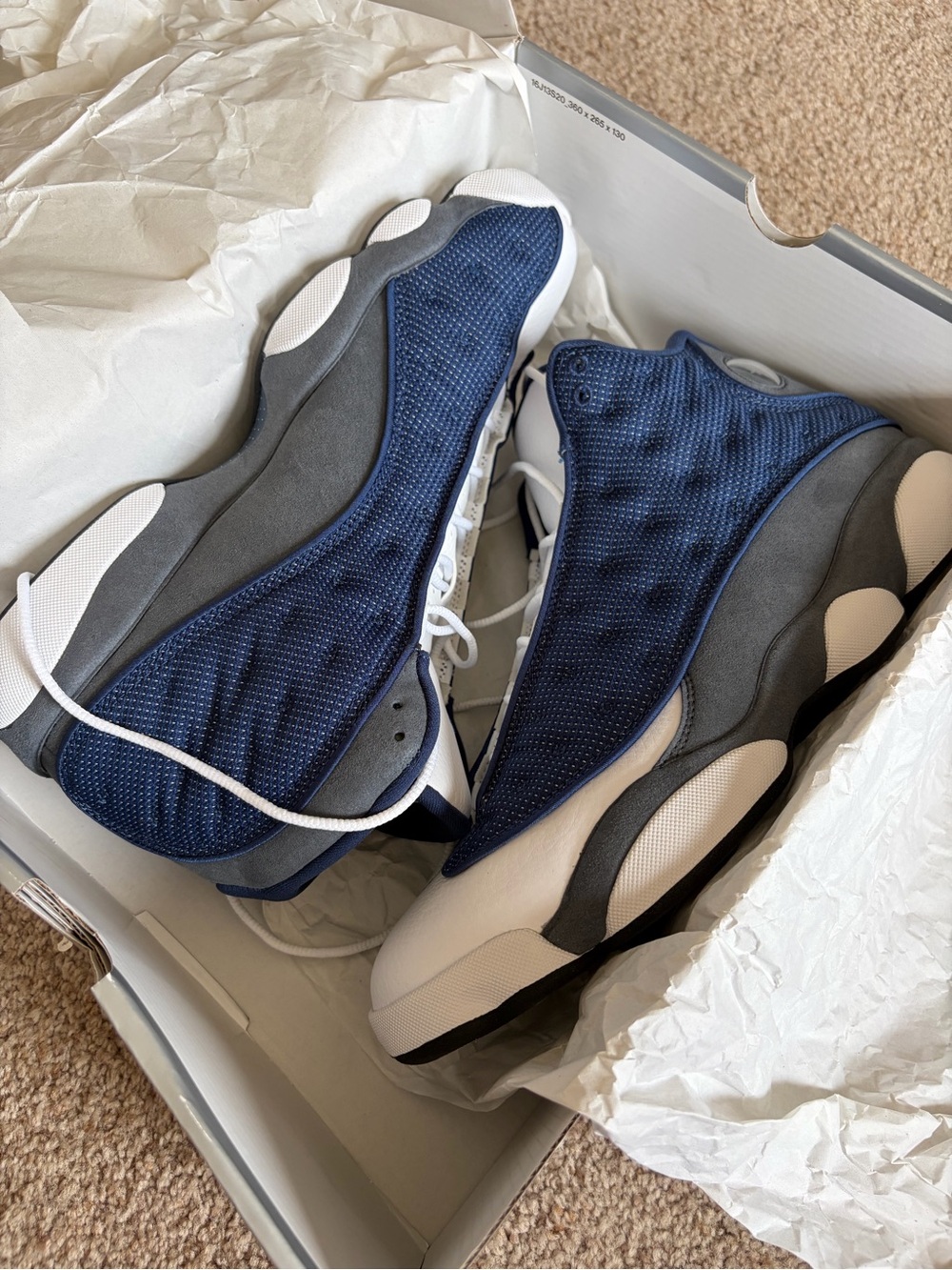 Jordan 13 Retro Flint 2020 Navy Blue and Gray High-Top Athletic Sneakers